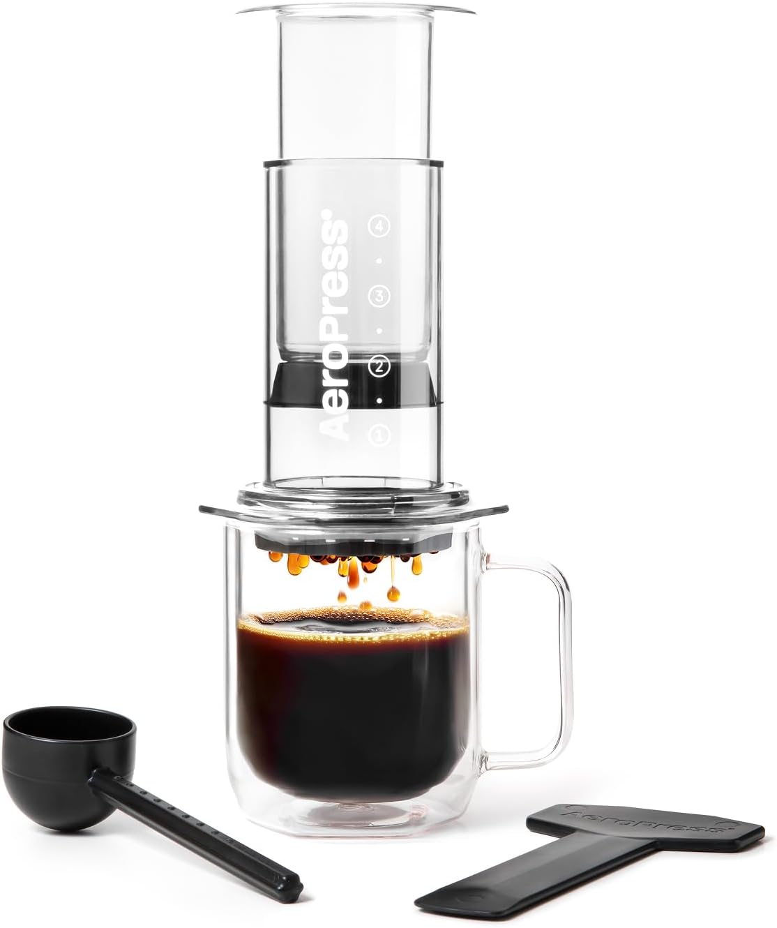AeroPress Clear coffee press on white background