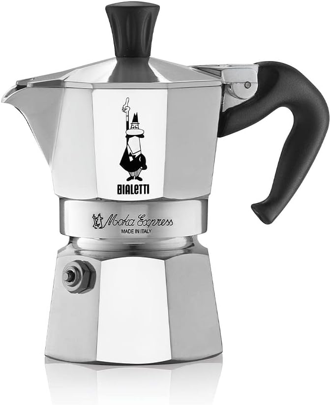 Bialetti Moka Express stovetop espresso maker on white background
